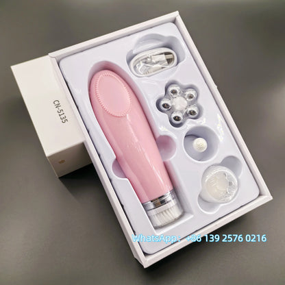 Appareil Nettoyage Facial 4-en-1 Silicone - Brosse Électrique Lifting Visage Anti-Âge Rose
