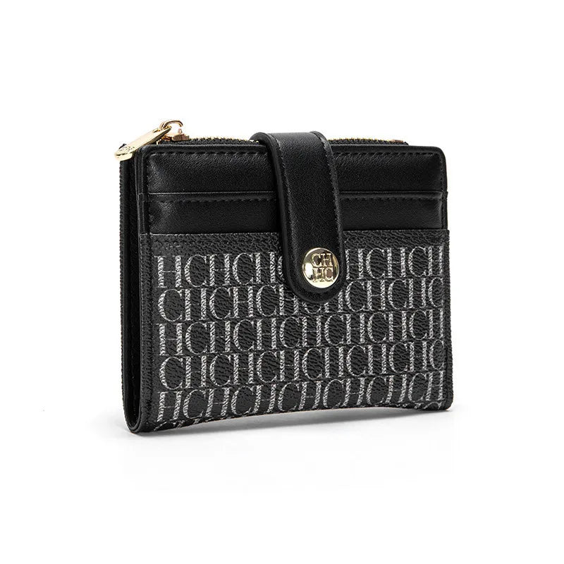 Portefeuille Femme Luxe Rétro Carré Bouton - Porte-Carte Pince Billets Compact Léger Classique