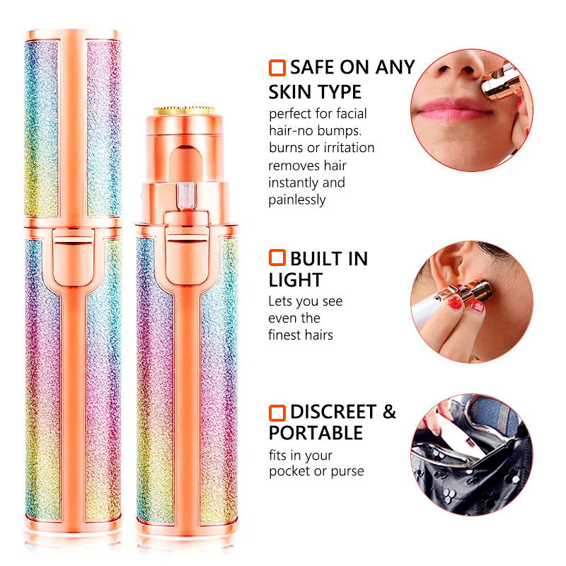 Épilateur Électrique 2-en-1 Portable Femme - Trimmer Sourcils Corps Visage Rasoir Indolore USB