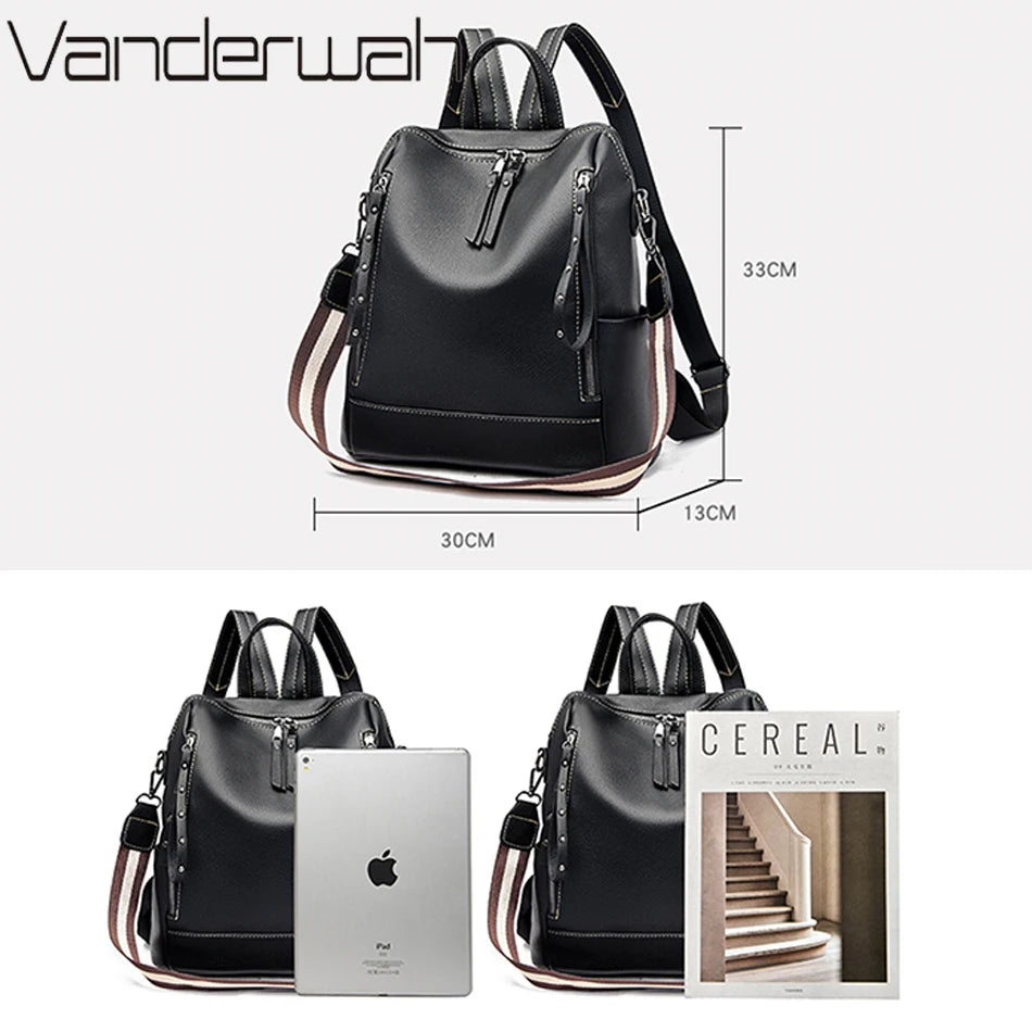 Sac à Dos Femme Cuir Souple Imperméable Jaune - Sac École Luxe Multifonction