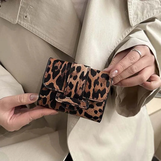 Women's Short Leopard Print PU Wallet - Trendy Korean Style Multi-Card Square Coin Purse