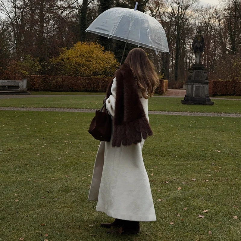 Faux Fur Scarf with Pom-poms - Long Thick Scarf for Women