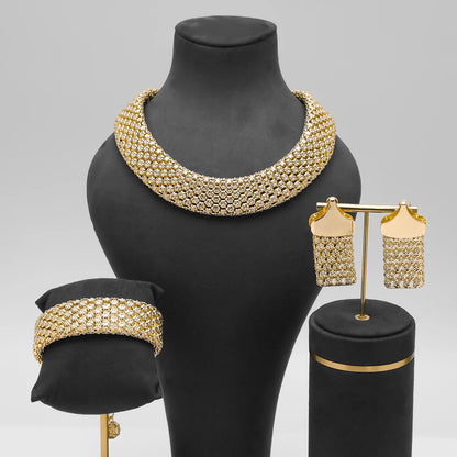 Parure Bijoux Dubai Luxe Mariée – Collier Statement Bracelet Boucles Cristaux