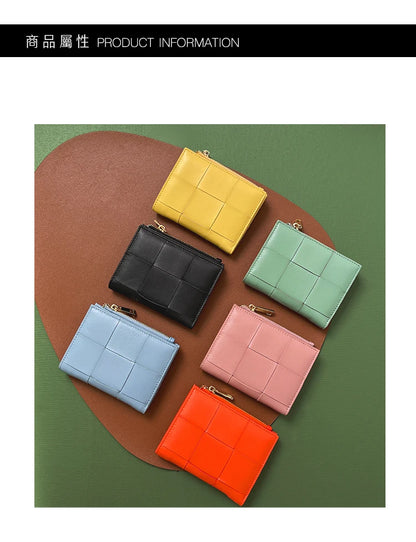 Portefeuille Femme Cuir Tressé - Porte-Monnaie Bifold Multi-Cartes Compact