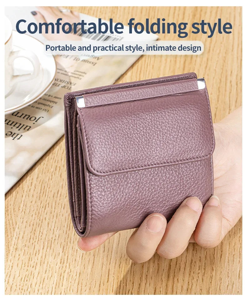 Portefeuille Femme Bifold Cuir Véritable Compact - Porte-Monnaie Slim Court Lovers