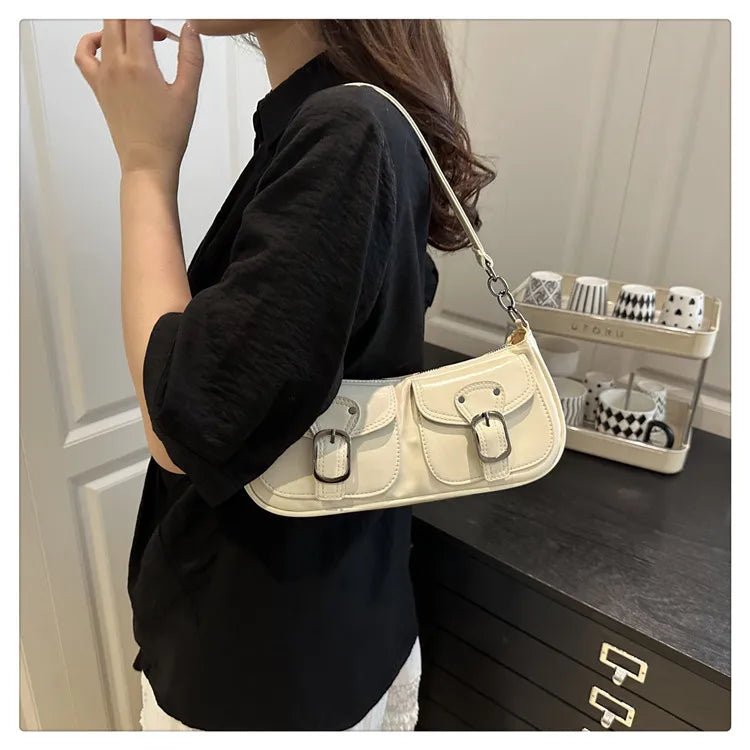 Sac Épaule Femme Cuir PU Y2K Vintage - Petit Sac Aisselle Double Poche Design Fashion Clutch Purse
