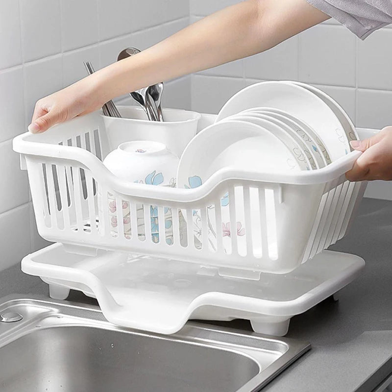 Égouttoir à Vaisselle avec Plateau de Drainage - Rangement Comptoir pour Assiettes et Ustensiles