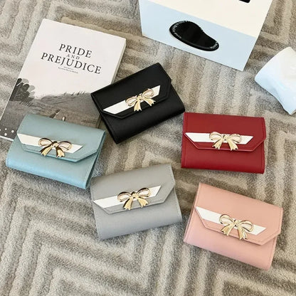 Portefeuille Femme Court Nœud Pliable - Clutch Bag Porte-Cartes Cuir PU Fashion