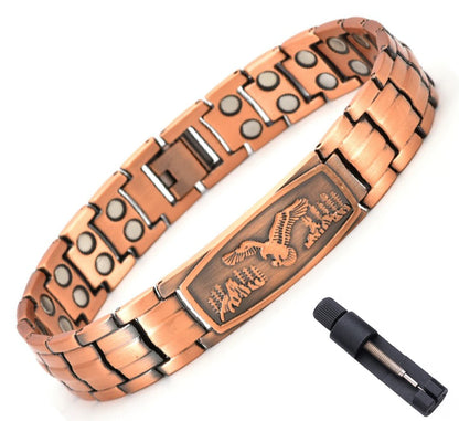 Bracelet Magnétique Cuivre Homme – Double Rangée d’Aimants & Motif Croix