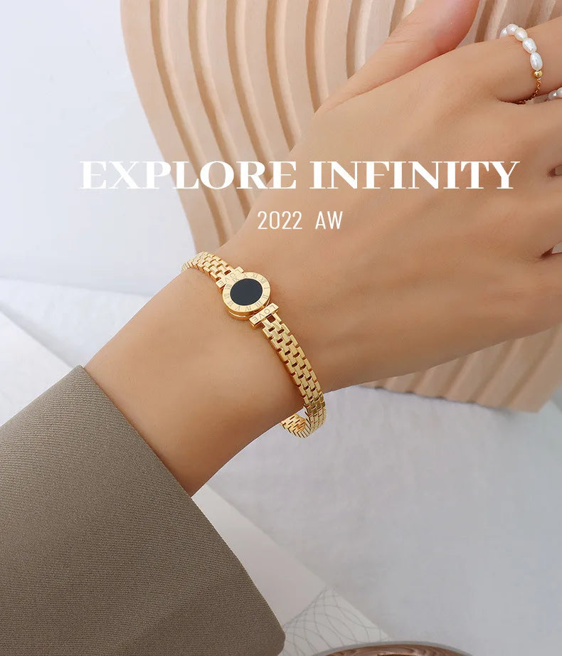 Bracelet Jonc Chiffres Romains Acier Chirurgical Plaqué Or 18K – Love Letter Rome Femme