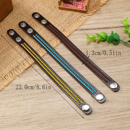 Bracelet en Cuir Tissé Enroulé pour Homme - Style Hip-Hop Rock avec Accents Acier