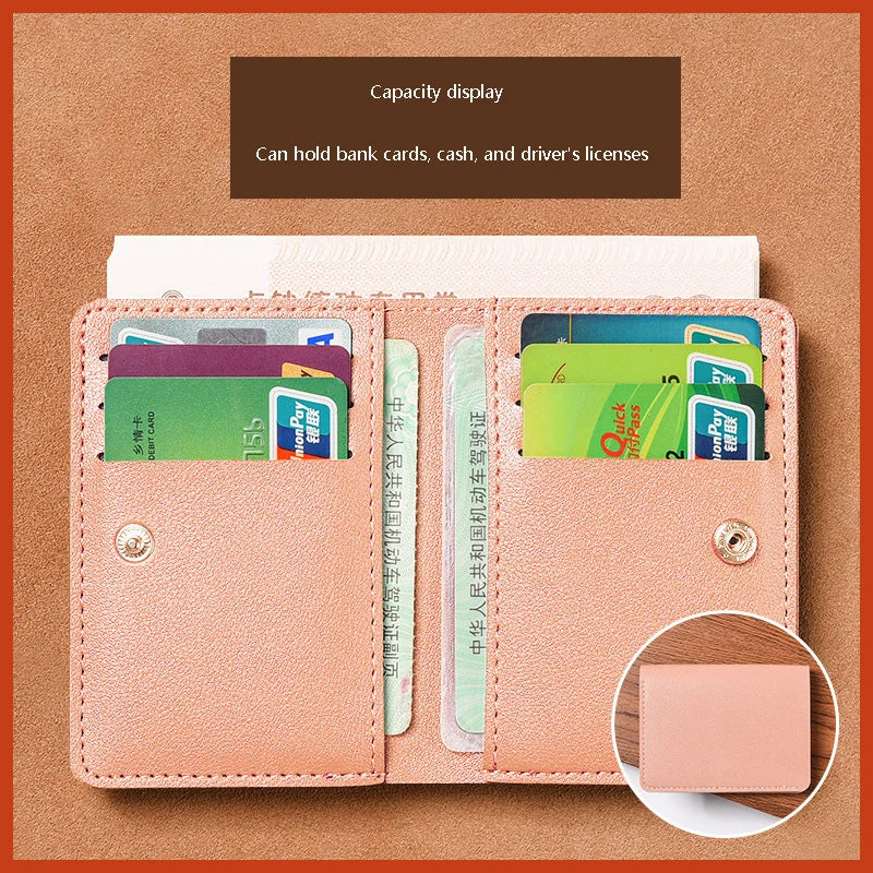 Portefeuille Pliable Cuir Souple avec Bouton - Petit Porte-Cartes Permis Simplifié