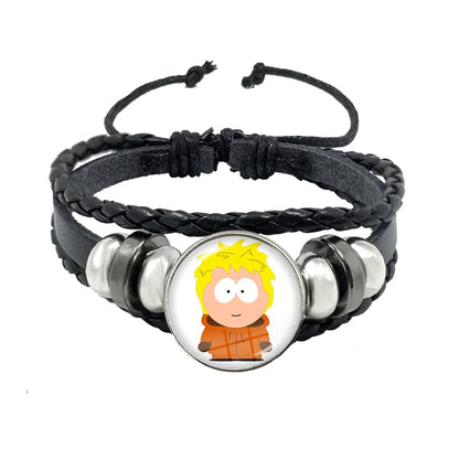 Bracelet South Park Cabochon Verre – Cuir Multicouche Tressé Fait Main Unisexe
