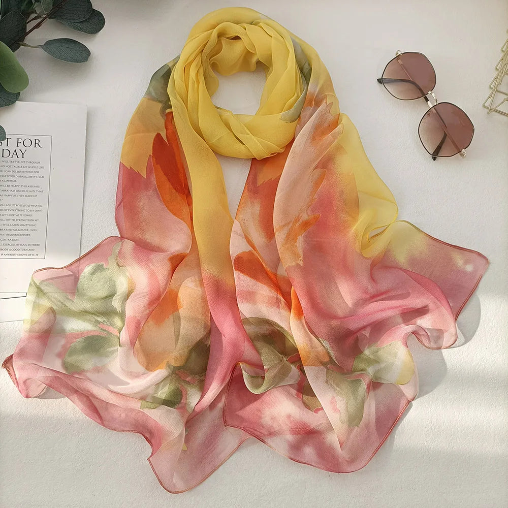 Foulard Écharpe Georgette Dégradé Rose Femme - Bandana Châle Été Protection Solaire Plage