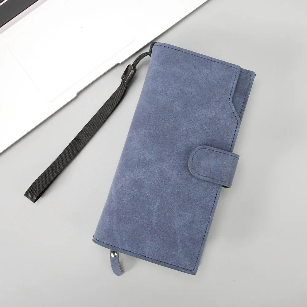 Portefeuille Long Homme Femme Cuir PU Grande Capacité - Business Clutch Téléphone Fermoir Bleu