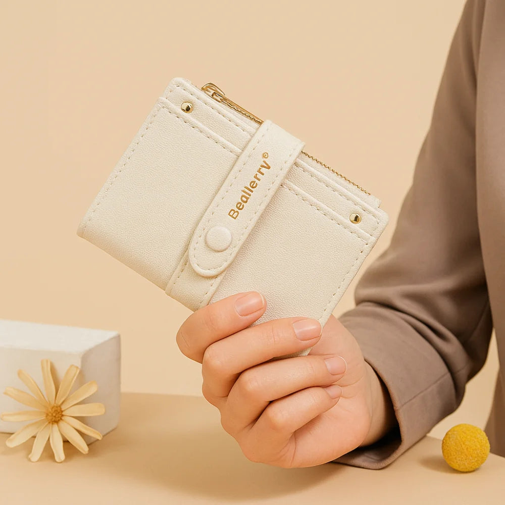 Portefeuille Femme Cuir PU - Porte-Carte Compact Zippé Grande Capacité pour Cartes Bancaires et Voyage