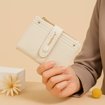 Portefeuille Femme Cuir PU - Porte-Carte Compact Zippé Grande Capacité pour Cartes Bancaires et Voyage