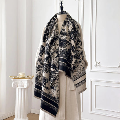 Foulard Écharpe Cachemire Luxe Femme Hiver - Châle Pashmina Rayé Imprimé Poncho Franges