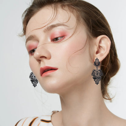 Boucles d'Oreilles Pendantes Feuilles Fleurs Ajourées - Statement Bohème Exagéré