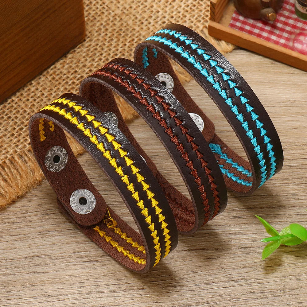 Bracelet en Cuir Tissé Enroulé pour Homme - Style Hip-Hop Rock avec Accents Acier