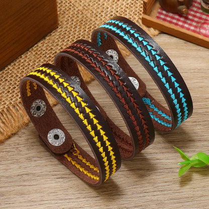 Bracelet en Cuir Tissé Enroulé pour Homme - Style Hip-Hop Rock avec Accents Acier