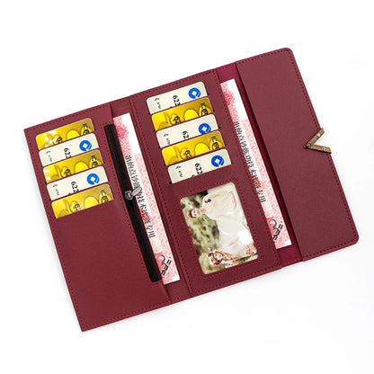 Portefeuille Femme Long Cuir PU Trifold Rose - Porte-Carte Multi-Emplacements Clutch Bag Fashion Simple