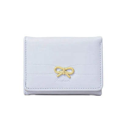 Portefeuille Femme Nœud Rose Compact - Porte-Cartes Tri-Fold Étudiant Mignon