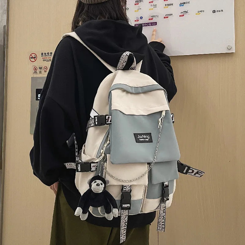 Sac à Dos Femme Japonais Imperméable - Sac École Ado Fille Panneaux Luxe Noir Waterproof