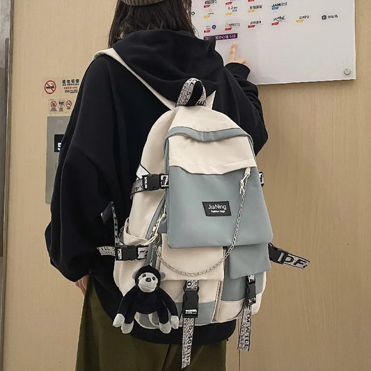 Sac à Dos Femme Japonais Imperméable - Sac École Ado Fille Panneaux Luxe Noir Waterproof