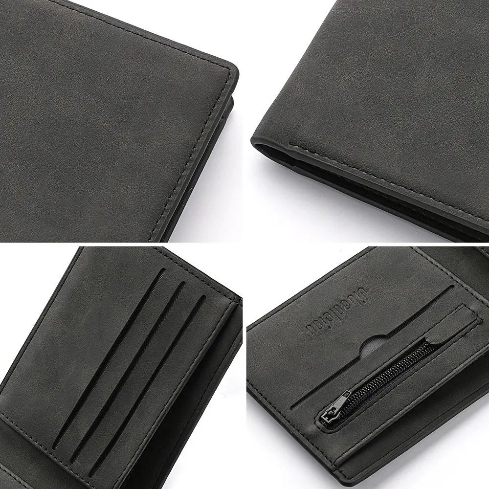 Portefeuille Homme Cuir PU Multi-Cartes - Porte-Monnaie Court Grande Capacité Pliable