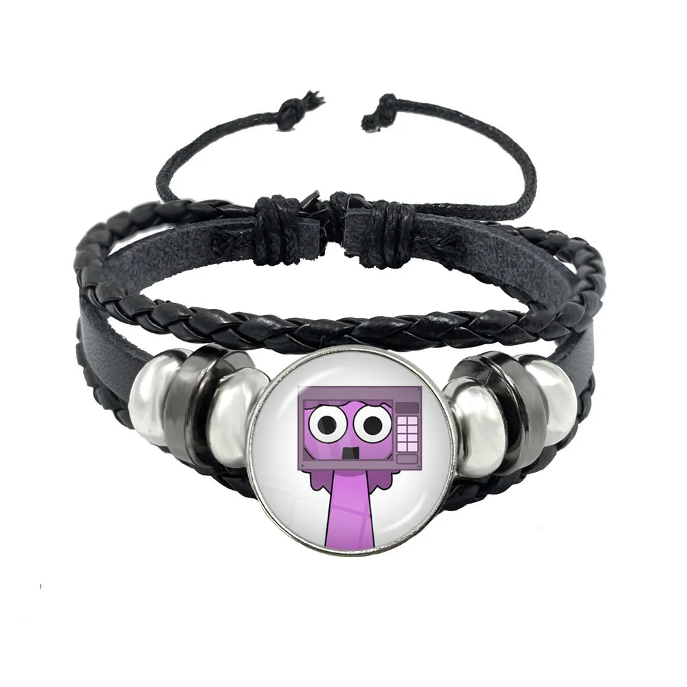 Bracelet Sprunki Incredibox Personnage Anime – Cuir Multicouche Tressé Fait Main