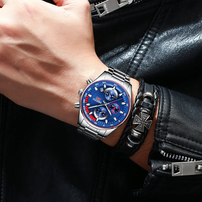 Montre Homme Luxe NIBOSI Chronographe Étanche 50M - Quartz Bleue Sport Élégante 2026