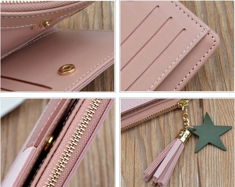 Portefeuille Femme Court Cuir PU Noir - Porte-Monnaie Pliable Compact avec Porte-Cartes