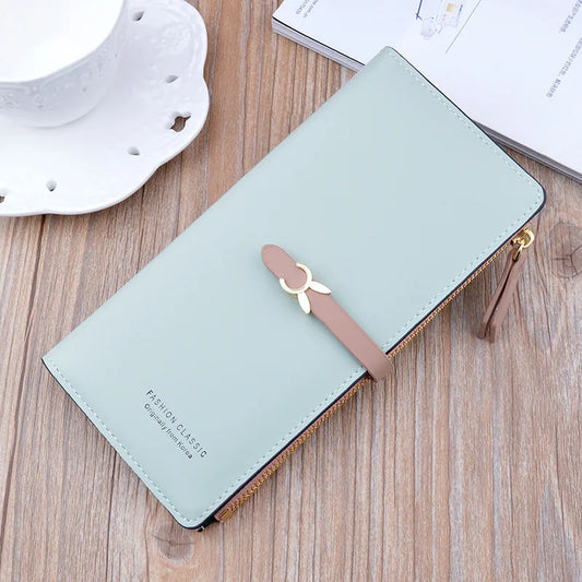 Women's Long Slim Luxury Leather Wallet - Elegant and Trendy Clutch Credit Card Holder