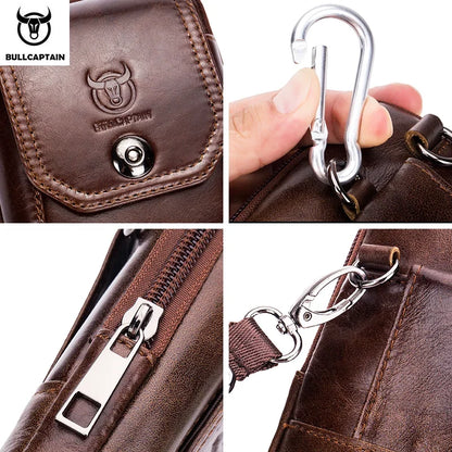 Sacoche Banane Cuir Homme BULLCAPTAIN - Sac Ceinture Poitrine Téléphone Multifonction