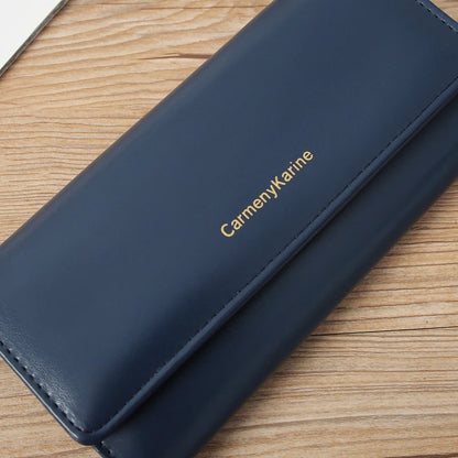 Portefeuille Femme Long Cuir PU Bleu Marine - Porte-Cartes Multifonction Pliable Clutch