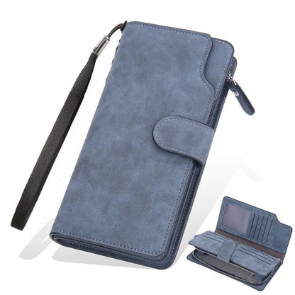 Portefeuille Long Homme Femme Cuir PU Grande Capacité - Business Clutch Téléphone Fermoir Bleu