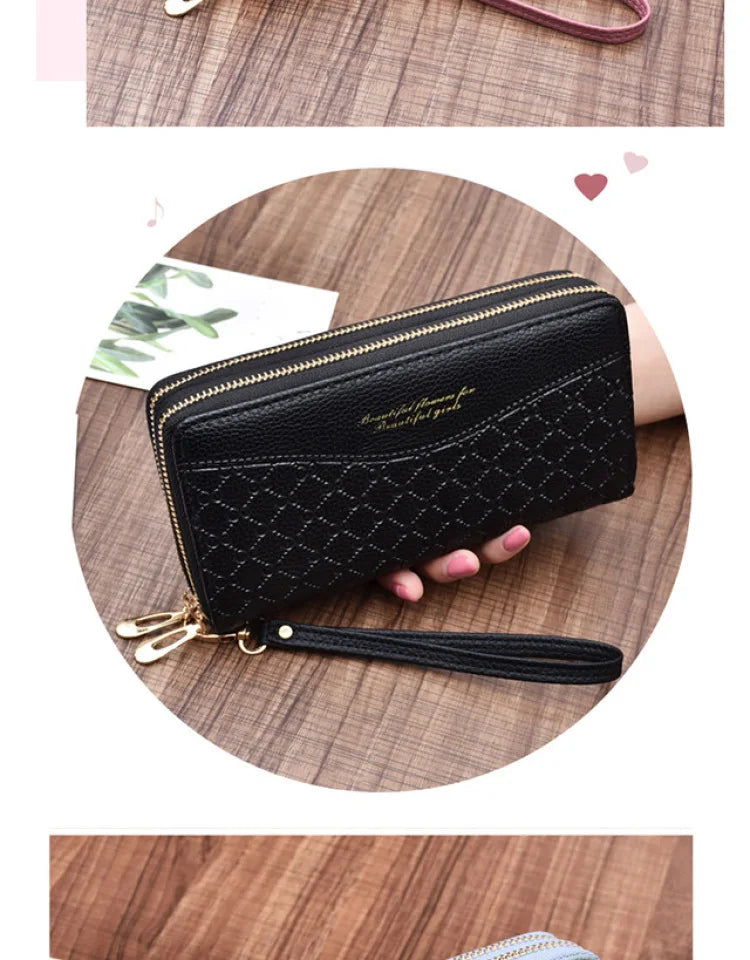 Portefeuille Long Femme Double Fermeture Éclair - Clutch Grande Capacité Cuir Europe