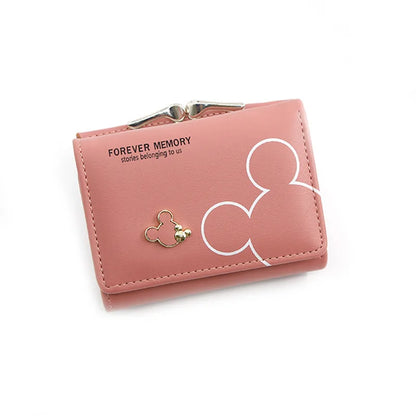 Portefeuille Femme Court Triple Pli Cartoon - Porte-Monnaie Étudiant Lettres Imprimées Rose