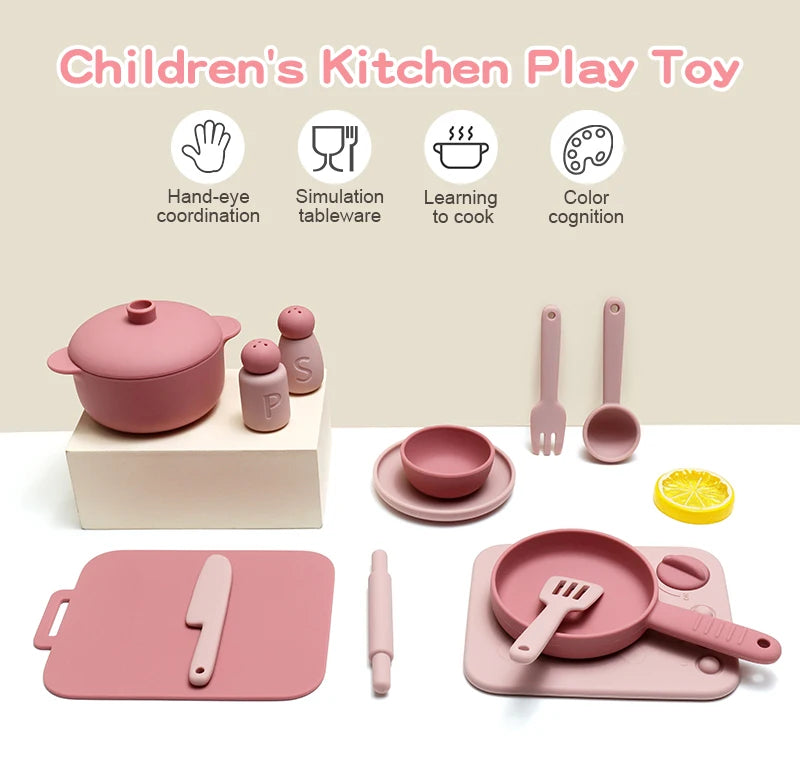 Set Cuisine Silicone 13 Pièces - Jouet Éducatif Jeu de Rôle pour Enfants 3-12 Ans