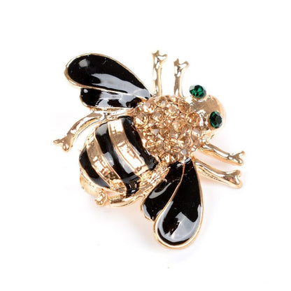 Broche Abeille Mignonne Émail Noir Cristaux Zircons – Pin's Luxe Charm Femme
