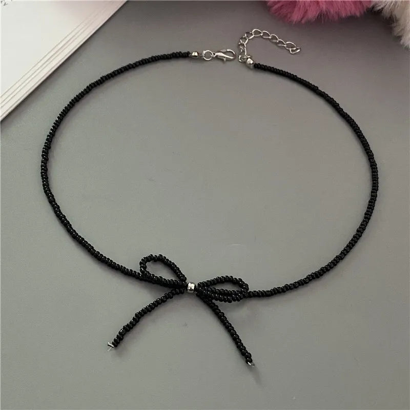 Collier Choker Perles Riz Nœud Papillon – Vintage Élégant Femme Fille