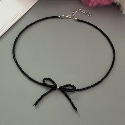 Collier Choker Perles Riz Nœud Papillon – Vintage Élégant Femme Fille