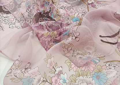 Foulard Écharpe Mousseline Georgette Femme Fleur Prune - Bandana Été Léger Respirant