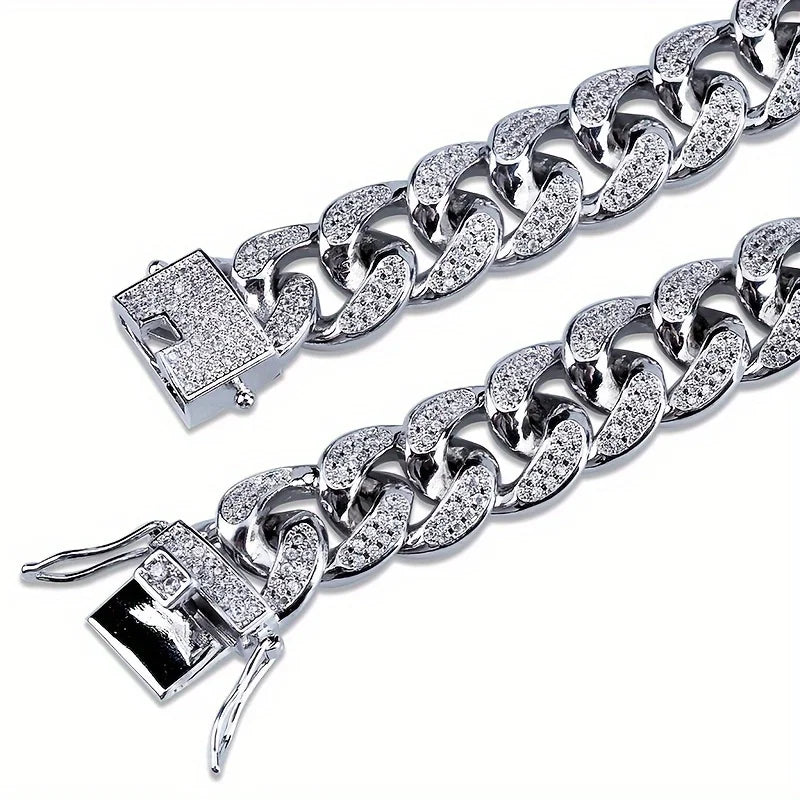 Bracelet Cubain Iced Out Acier Inoxydable – Chaîne Hip-Hop Cristaux Hommes