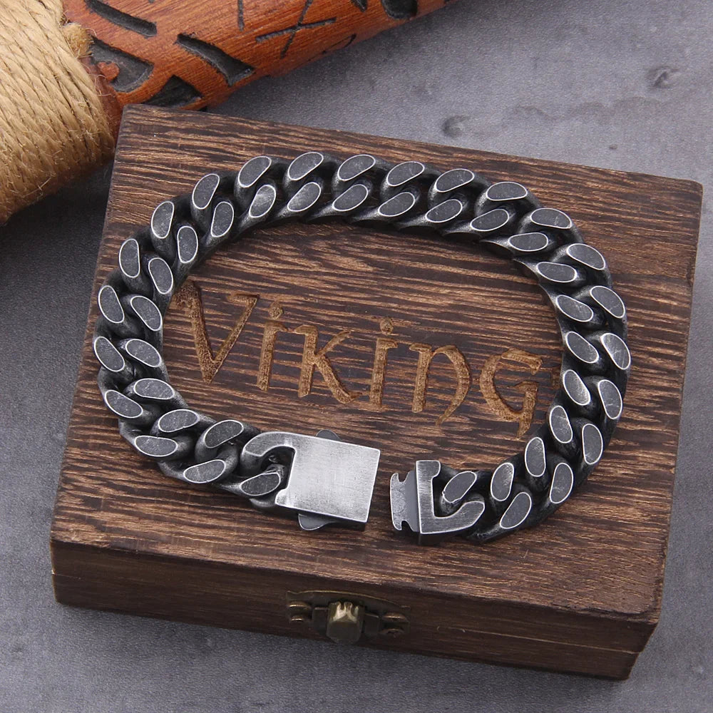 Bracelet Gourmette Acier Inoxydable Homme – Chaîne 12mm Style Viking Vintage