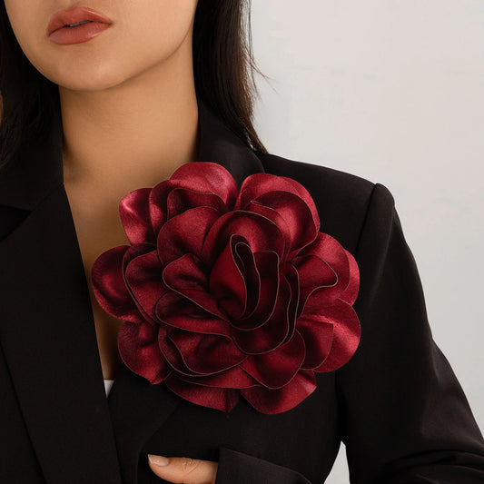 Broche Rose Grande 19,5cm Tissu Satin Coloré Élégante – Pin's Fleur Mariage Décor Jupe Chemise Femme