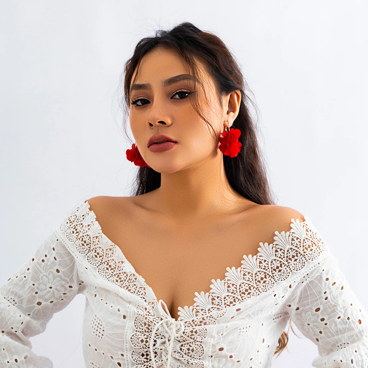 Boucles d'Oreilles Créoles Rose Tissu Pendentif Bohème – Kpop Colorées Y2K Soirées Femme