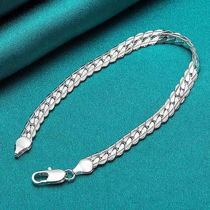 Bracelet Chaîne Plate Argent Sterling 925 6mm - Fermoir Homard 18-20cm Femme Homme Mariage