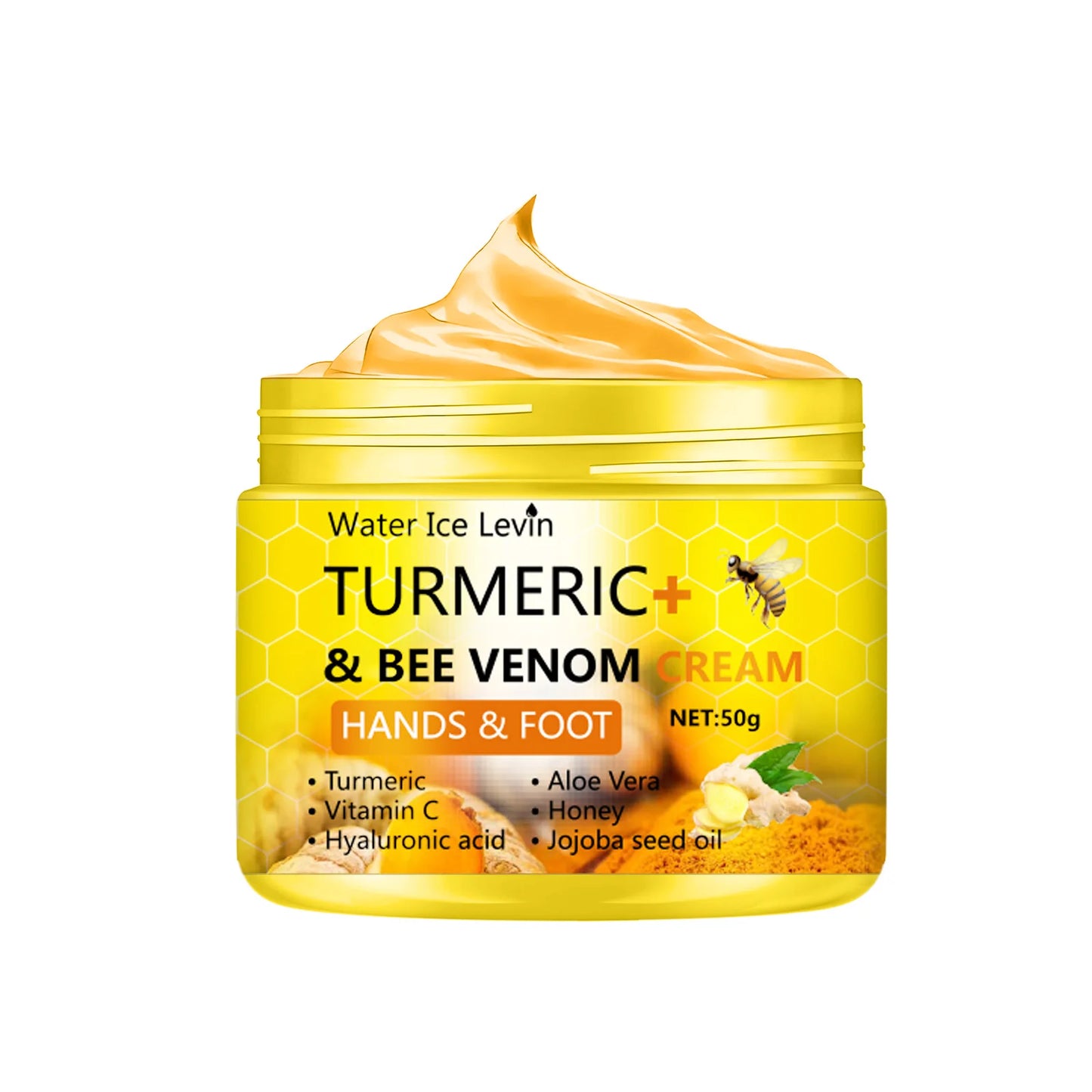 Crème Pieds Mains Curcuma Venin d'Abeille 50g - Réparatrice Anti-Crevasses Hydratante Peaux Sèches Abîmées